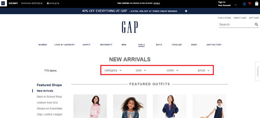 Screenshot of The Gap's product page