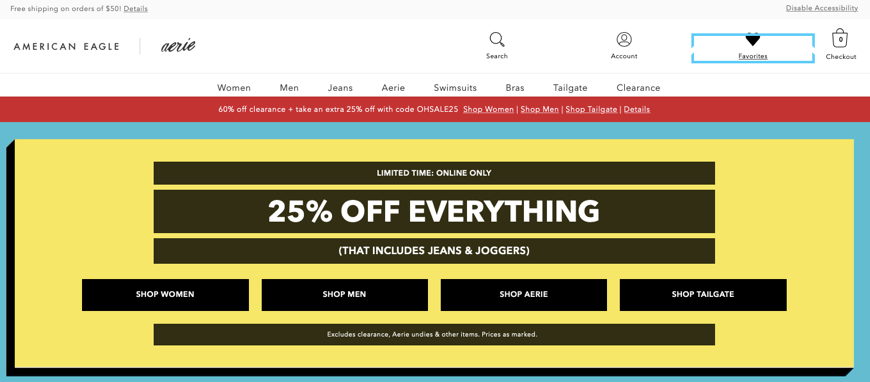 screenshot of American Eagle's homepage with contrast boost